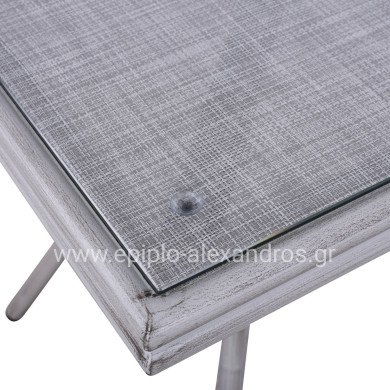 Aluminum Table 70X70X76 Bamboo Look HM5568.01 White Patina with Glass