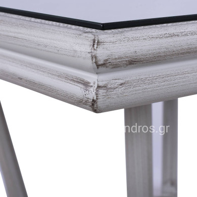Aluminum Table 70X70X76 Bamboo Look HM5568.01 White Patina with Glass
