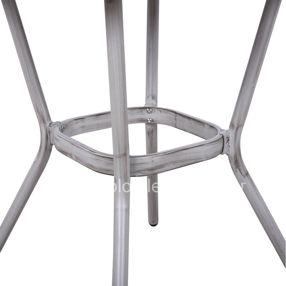 Aluminum Table 70X70X76 Bamboo Look HM5568.01 White Patina with Glass