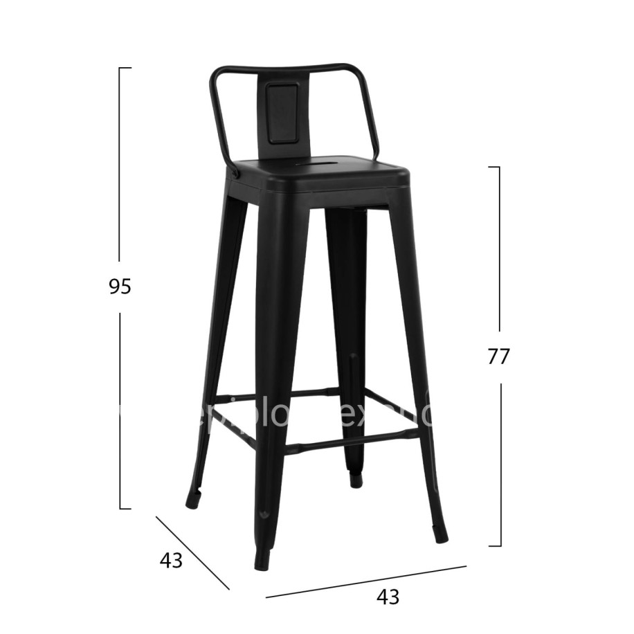 Bar Stool Metallic Melita with back Black matte 43x43x95cm HM8643.22