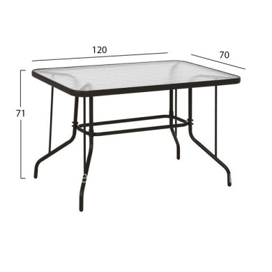 OUTDOOR METALLIC TABLE BROWN HM5679.02 BROWN WITH REINFORCED GLASS TOP 120Χ70Χ71Hcm.