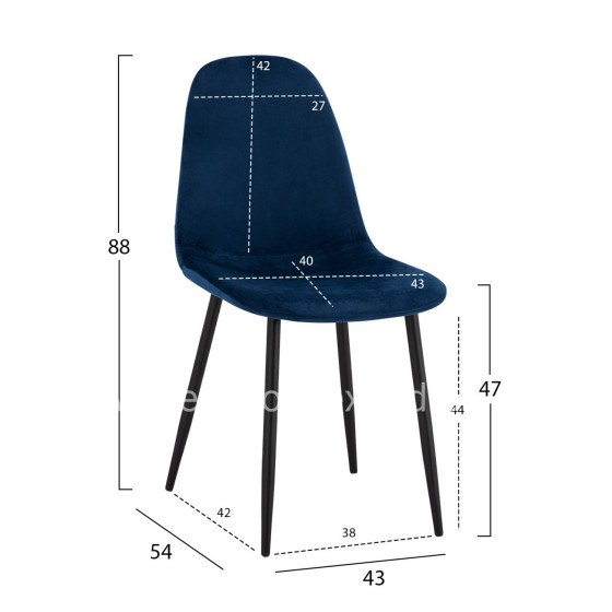 Chair Leonardo Velvet Blue with Metallic Legs HM00100.08 43x54x88 cm.