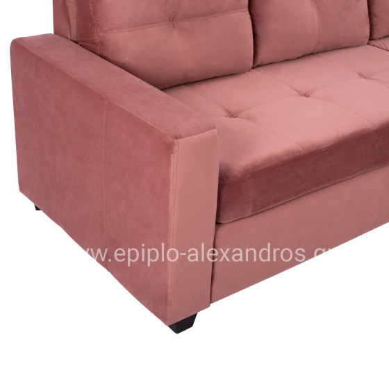 SOFA CORNER REVERSIBLE FABRIC VELVET DUSTY PINK 207x145x85Y cm. HM3004.12