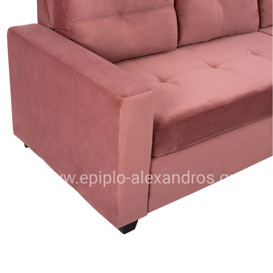 SOFA CORNER REVERSIBLE FABRIC VELVET DUSTY PINK 207x145x85Y cm. HM3004.12