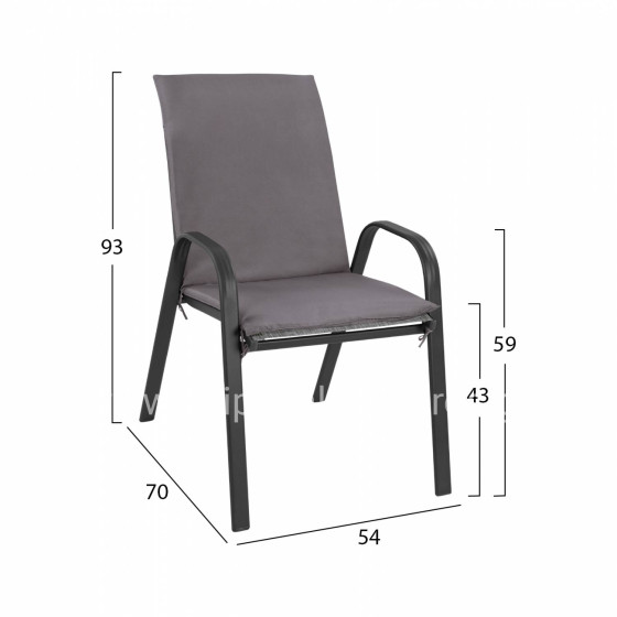 Armchair Leon Metallic grey withgrey pillow HM10573.01 54x70x93 cm.