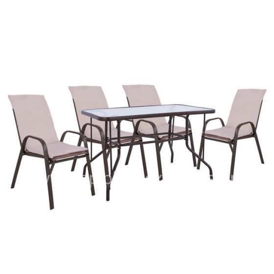 OUTDOOR DINING SET 5PCS HM10566.02 WITH TABLE 110X60cm & 4 CHAIRS WITH CUSHIONS IN BROWN