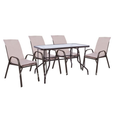 OUTDOOR DINING SET 5PCS HM10566.02 WITH TABLE 110X60cm & 4 CHAIRS WITH CUSHIONS IN BROWN