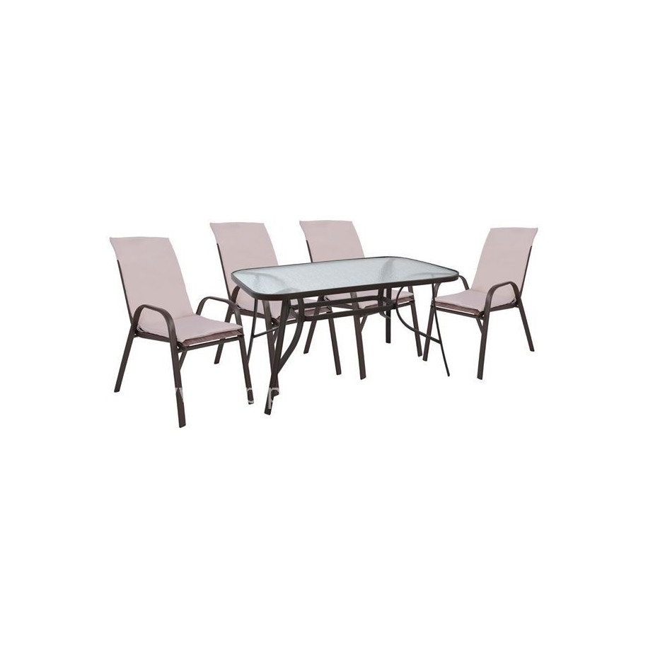OUTDOOR DINING SET 5PCS HM10569.02 WITH TABLE 140X80cm. & 4 CHAIRS WITH CUSHIONS-IN BROWN