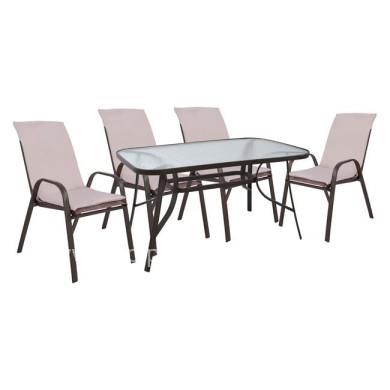 OUTDOOR DINING SET 5PCS HM10569.02 WITH TABLE 140X80cm. & 4 CHAIRS WITH CUSHIONS-IN BROWN