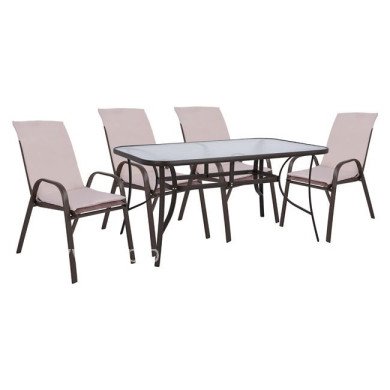 OUTDOOR DINING SET 5PCS HM10570.02 TABLE 150X90cm & 4 CHAIRS WITH CUSHION--BROWN