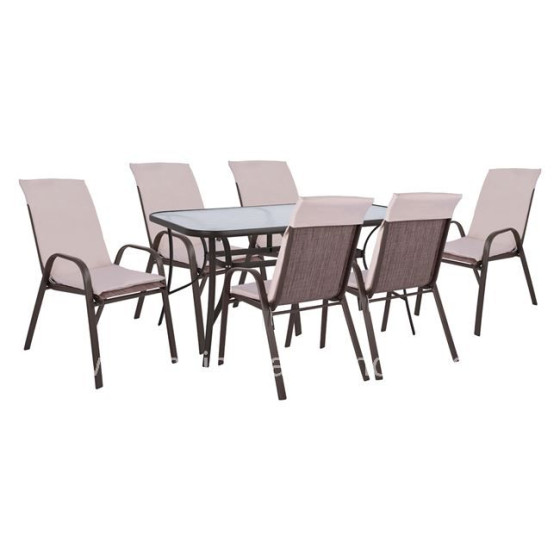 Set Dining Table 7 pieces Chairs with pillow & table 150x90 HM10572.02 Brown