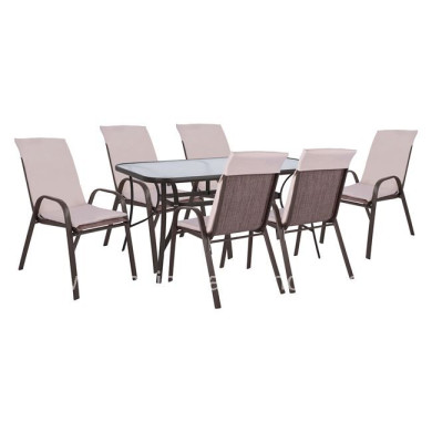 Set Dining Table 7 pieces Chairs with pillow & table 150x90 HM10572.02 Brown
