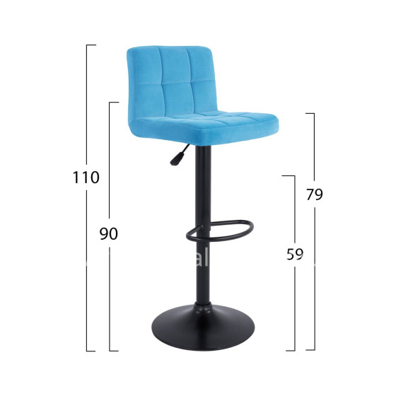 Bar Stool Diana HM202.18 Velvet Turquoise & Black Matte frame 44x52x109Η
