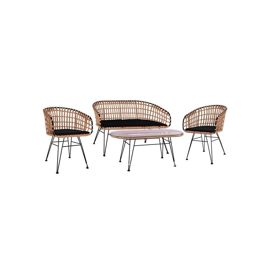 Set 4 pieces Table with bench & 2 armchairs Allegra Wicker Beige HM10600