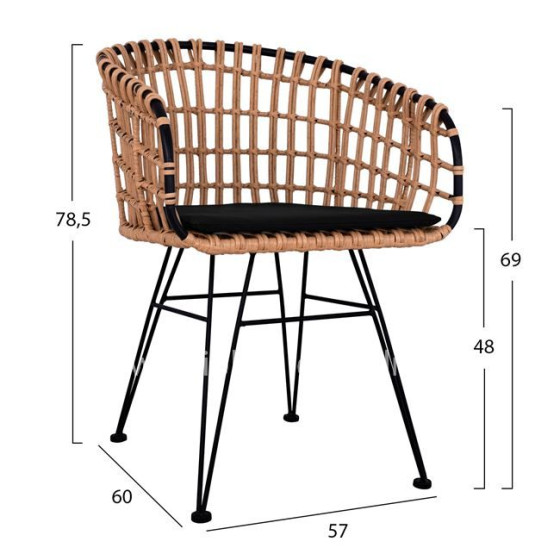 Set 4 pieces Table with bench & 2 armchairs Allegra Wicker Beige HM10600