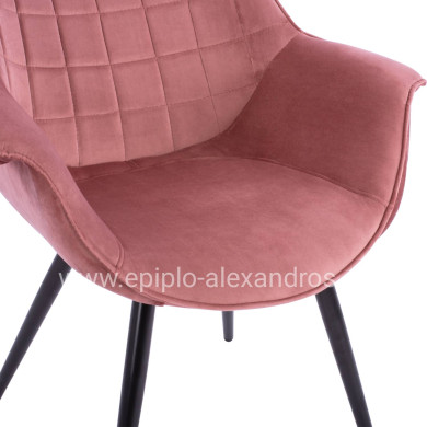 BENJAMIN VELVET ARMCHAIR DUSTY PINK WITH METAL LEGS HM8682.02 69x68x78 cm.