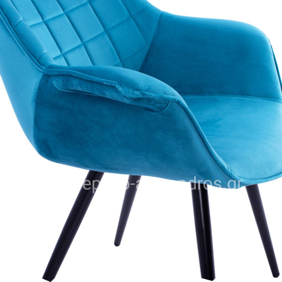 Armchair Benjamin from turquoise velvet with metallic legs HM8682.09 69x68x78 cm.