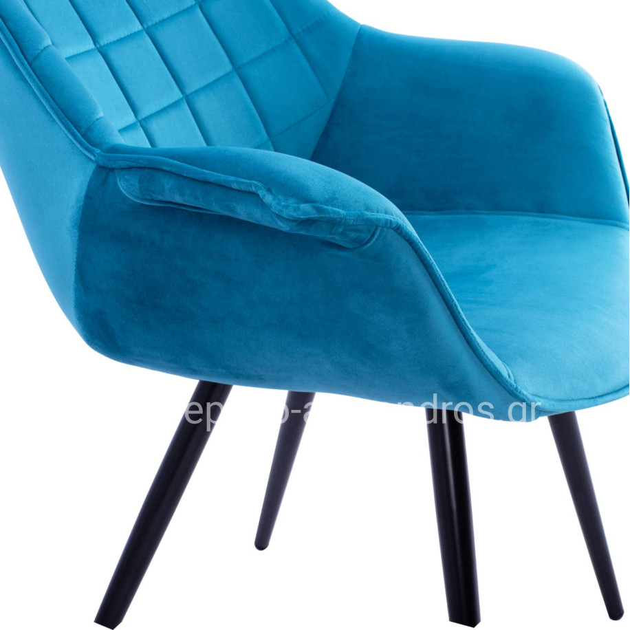Armchair Benjamin from turquoise velvet with metallic legs HM8682.09 69x68x78 cm.