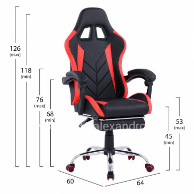Gaming armchair with reclining back and footrest HM1156.01 Black-Red color