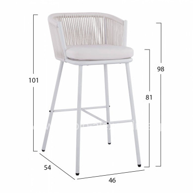 Stool with metallic frame and rope white HM5714.03 46x54x101 cm