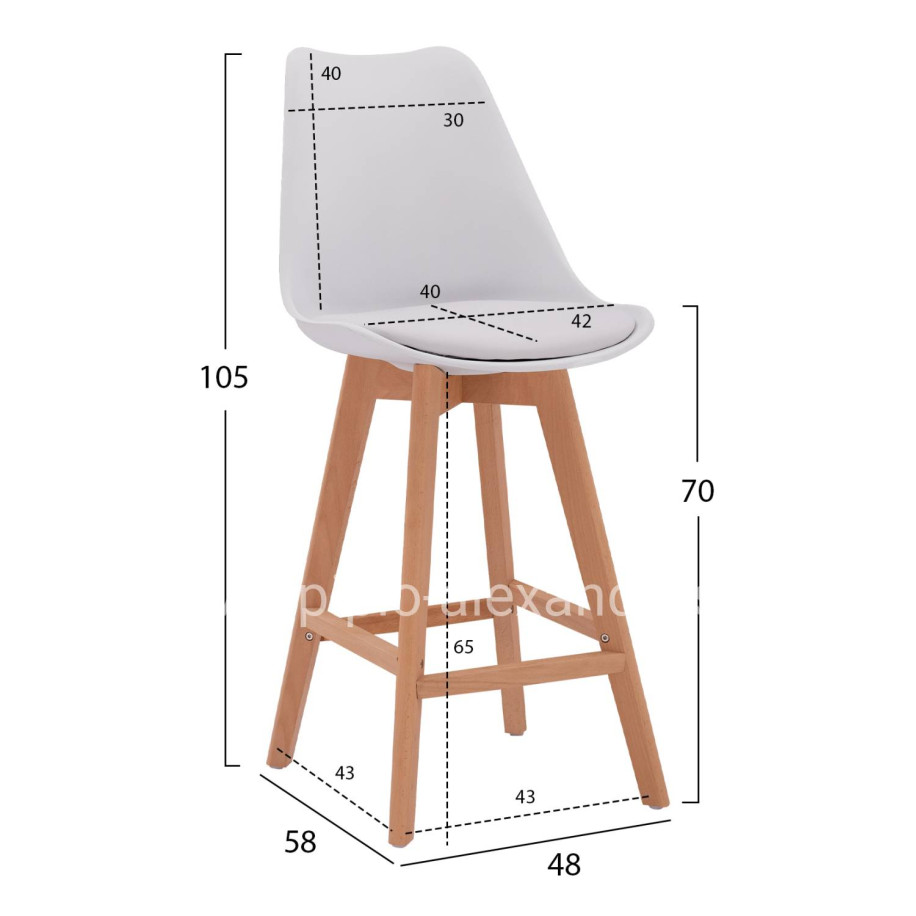 Bar Stool Vegas HM8000.11 White 48x58x105 cm