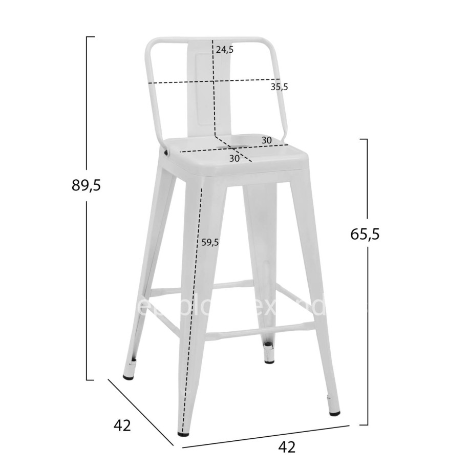 Bar Stool Middle Height Melita with back white matte HM8574.31 42x42x89,5cm