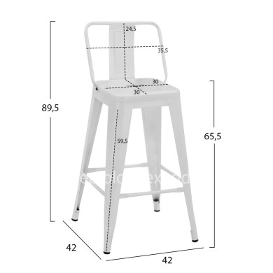 Bar Stool Middle Height Melita with back white matte HM8574.31 42x42x89,5cm