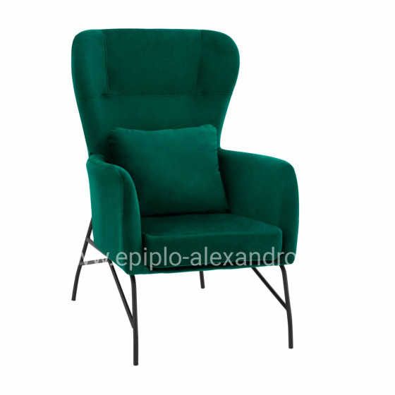 Armchair Velvet Cypress Green with metallic black leg HM8721.03 67x80x102 cm.