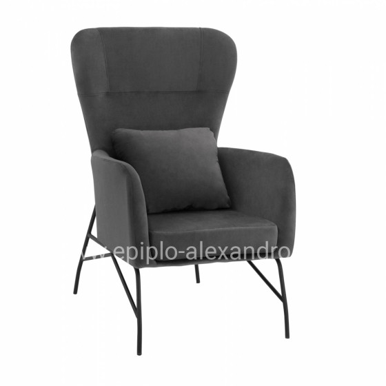 Armchair Velvet Grey with metallic black leg HM8721.01 67x80x102 cm.