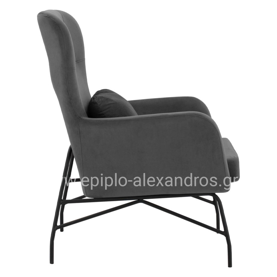 Armchair Velvet Grey with metallic black leg HM8721.01 67x80x102 cm.