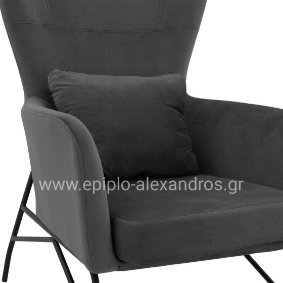 Armchair Velvet Grey with metallic black leg HM8721.01 67x80x102 cm.