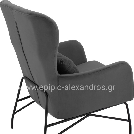 Armchair Velvet Grey with metallic black leg HM8721.01 67x80x102 cm.
