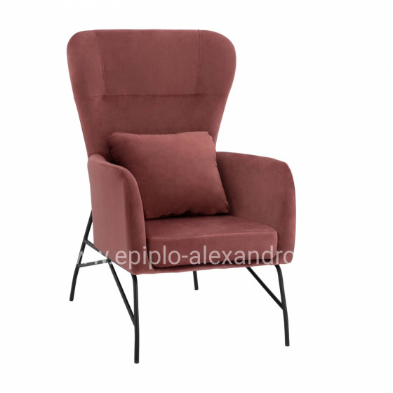 Armchair "ROYALTY", Velvet Dusty Pink, with metal black leg HM8721.02