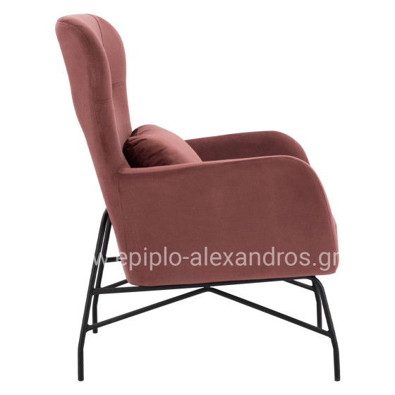 Armchair "ROYALTY", Velvet Dusty Pink, with metal black leg HM8721.02