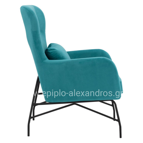 Armchair Velvet Turquoise with metallic black leg HM8721.08 67x80x102 cm.