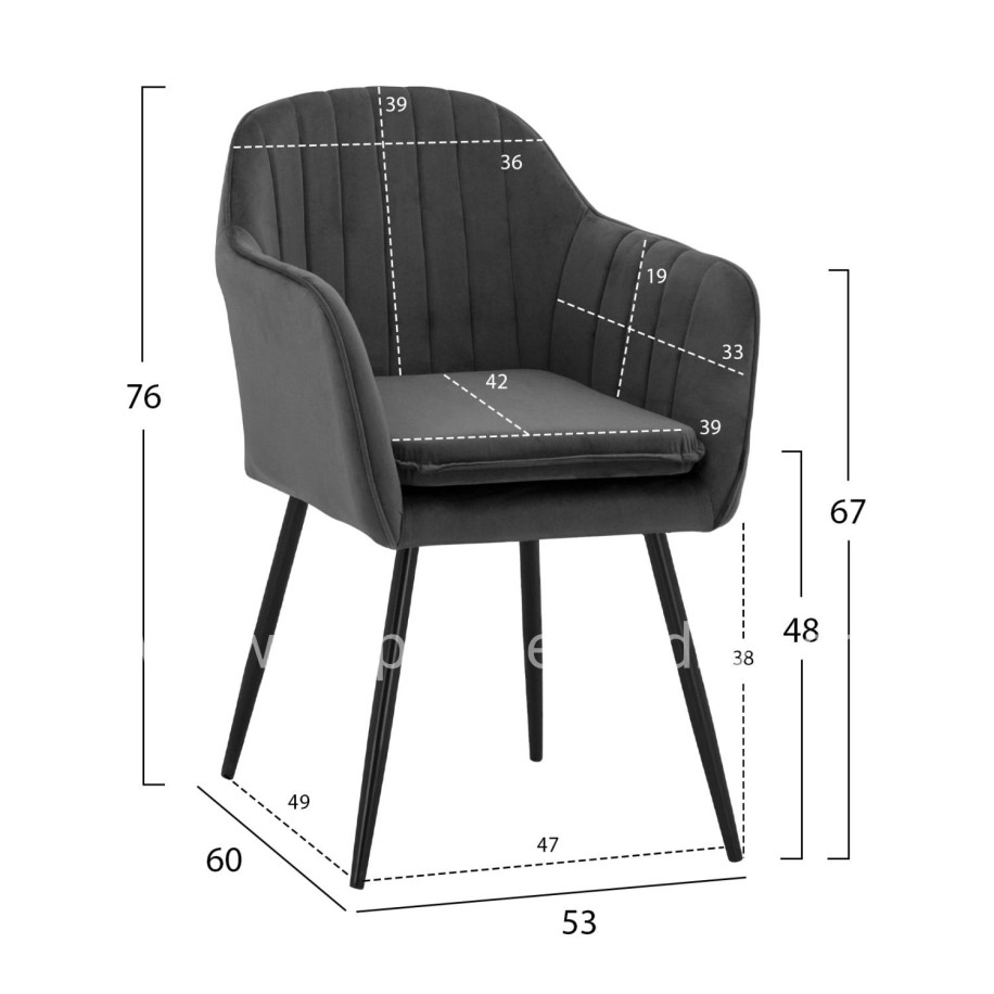 Armchair Sawyer Velvet Grey with black legs HM8523.11 53x60x76cm
