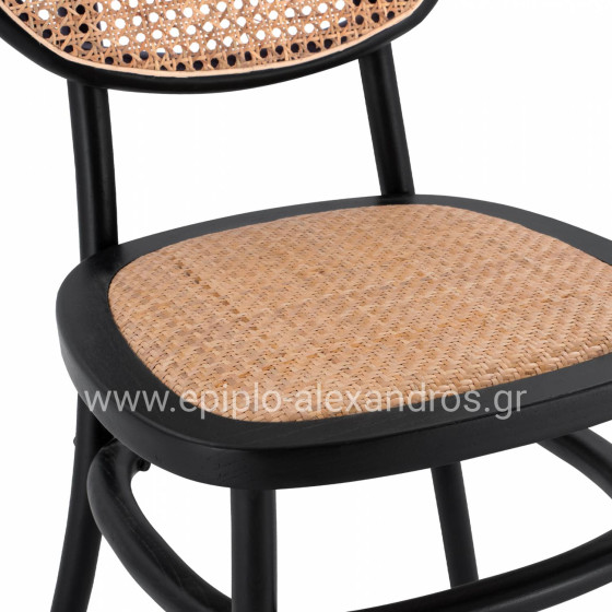 Wooden chair with rattan in black color HM8747 44x51x87cm