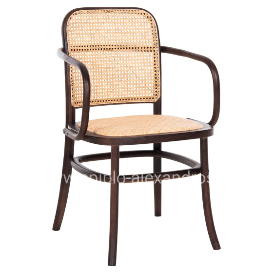 ARMCHAIR VAIANA HM8748 BEECH WOOD IN BROWN-RATTAN KNITTED IN NATURAL 55x55x90Hcm.