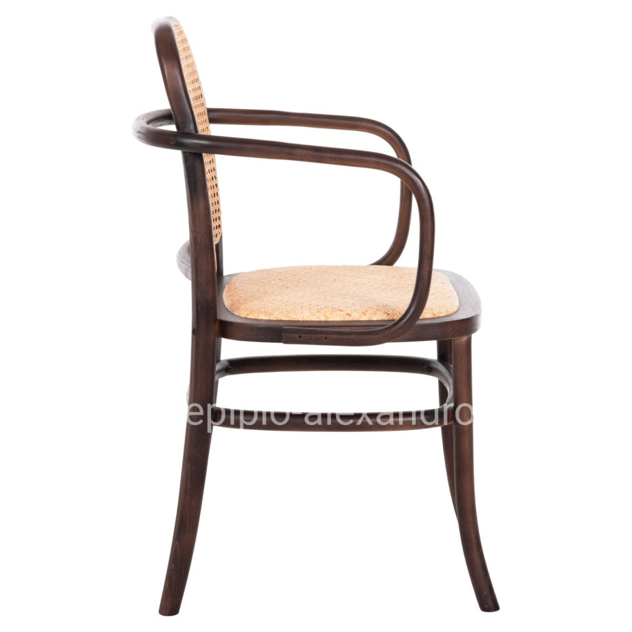 ARMCHAIR VAIANA HM8748 BEECH WOOD IN BROWN-RATTAN KNITTED IN NATURAL 55x55x90Hcm.