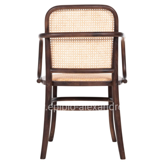 ARMCHAIR VAIANA HM8748 BEECH WOOD IN BROWN-RATTAN KNITTED IN NATURAL 55x55x90Hcm.