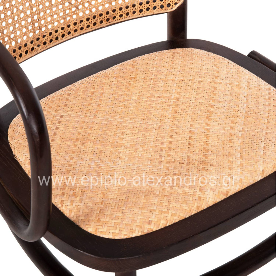 ARMCHAIR VAIANA HM8748 BEECH WOOD IN BROWN-RATTAN KNITTED IN NATURAL 55x55x90Hcm.
