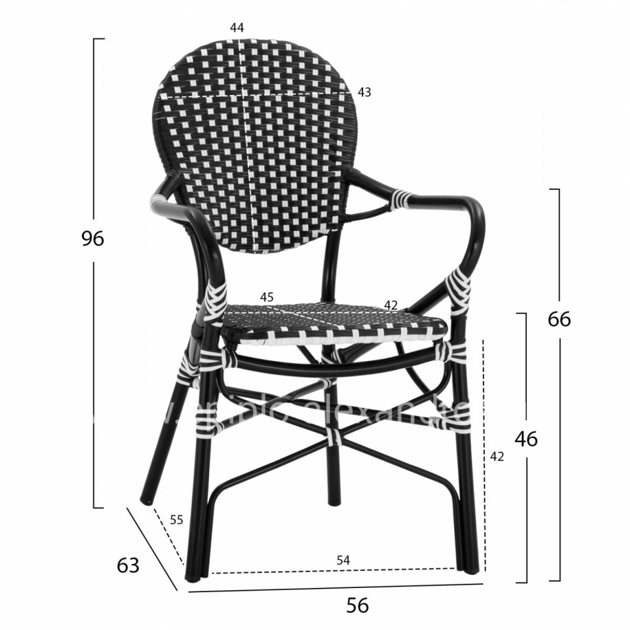 ALUMINUM ARMCHAIR BAMBOO LOOK WITH BLACK WHITE WICKER HM5793.02 56X63X96Y cm.