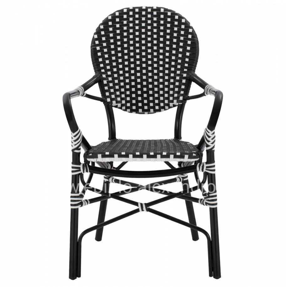 ALUMINUM ARMCHAIR BAMBOO LOOK WITH BLACK WHITE WICKER HM5793.02 56X63X96Y cm.