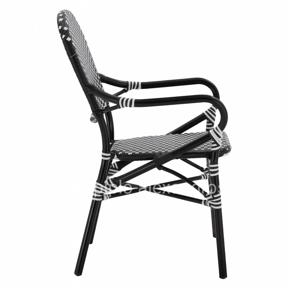 ALUMINUM ARMCHAIR BAMBOO LOOK WITH BLACK WHITE WICKER HM5793.02 56X63X96Y cm.