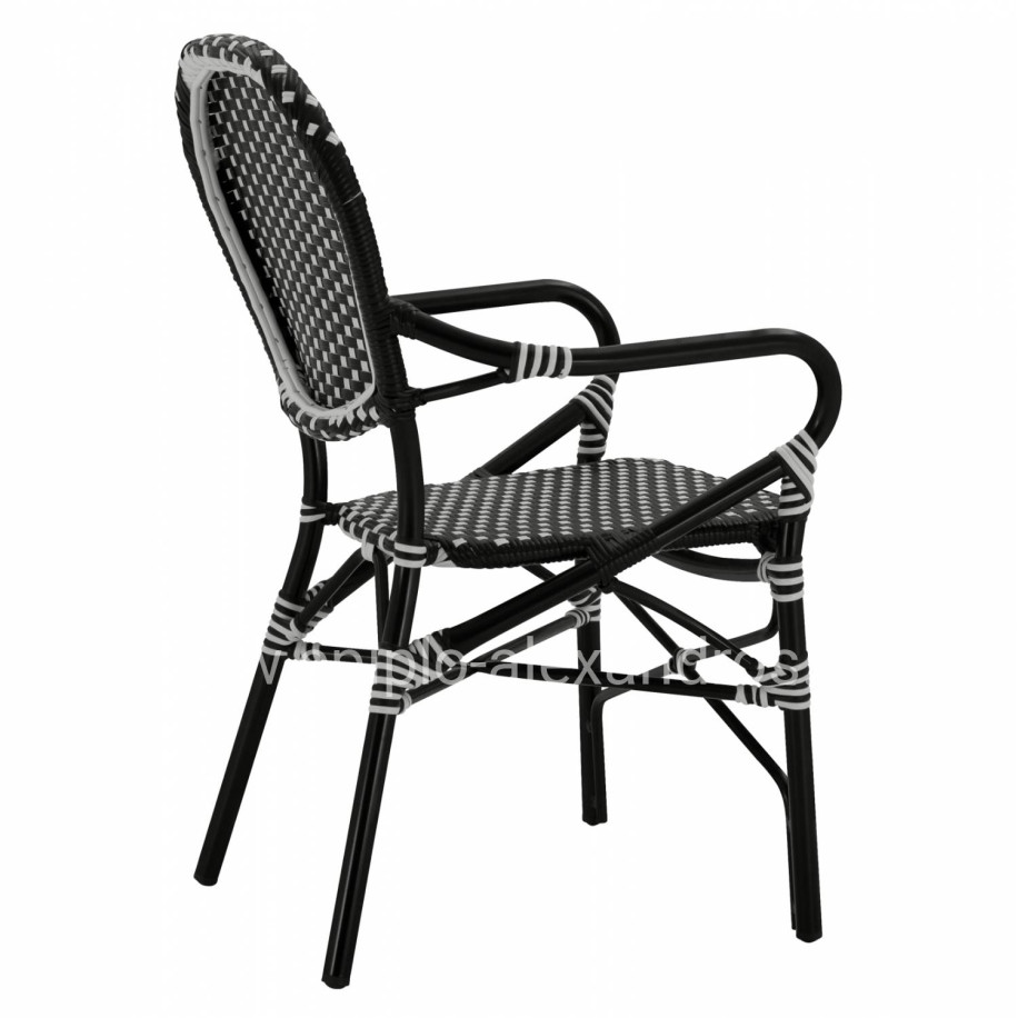 ALUMINUM ARMCHAIR BAMBOO LOOK WITH BLACK WHITE WICKER HM5793.02 56X63X96Y cm.