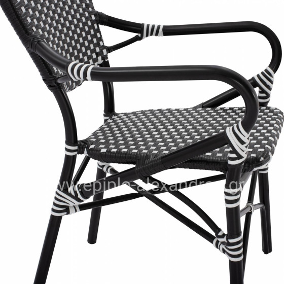 ALUMINUM ARMCHAIR BAMBOO LOOK WITH BLACK WHITE WICKER HM5793.02 56X63X96Y cm.
