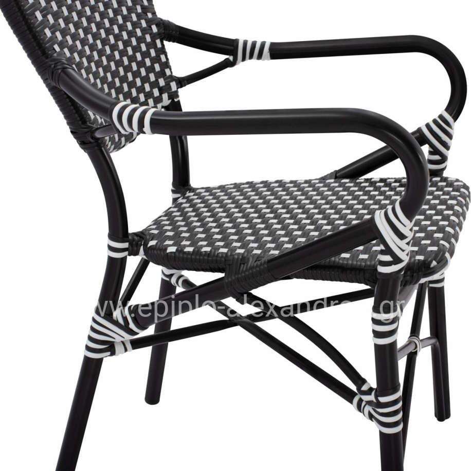 ALUMINUM ARMCHAIR BAMBOO LOOK WITH BLACK WHITE WICKER HM5793.02 56X63X96Y cm.