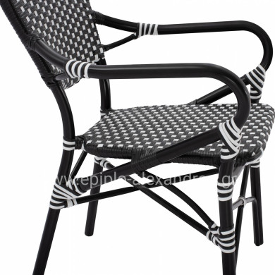 ALUMINUM ARMCHAIR BAMBOO LOOK WITH BLACK WHITE WICKER HM5793.02 56X63X96Y cm.