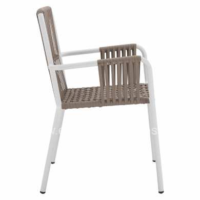 WHITE ALUMINUM ARMCHAIR WITH WIDE ROPE CAPPUCCINO HM5784.01 56x58x85 cm.