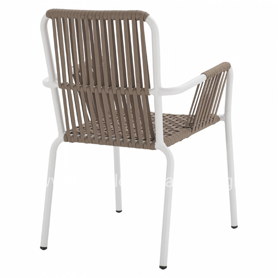WHITE ALUMINUM ARMCHAIR WITH WIDE ROPE CAPPUCCINO HM5784.01 56x58x85 cm.